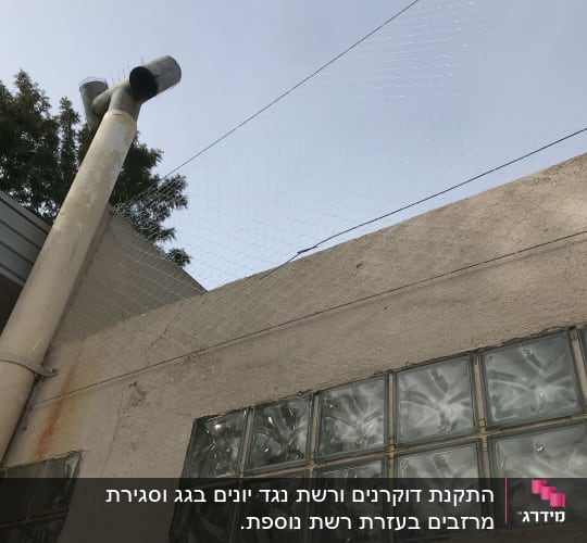 רשת למניעת יונים על גג מבנה